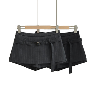 a字裤 辣妹条纹假两件半身裙女短款 配腰带修身 夏季 裙短裙 2025新款