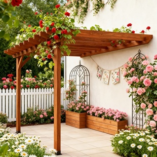 防腐木户外庭院花园靠墙单臂葡萄架子凉亭简易花架遮阳棚实木长廊