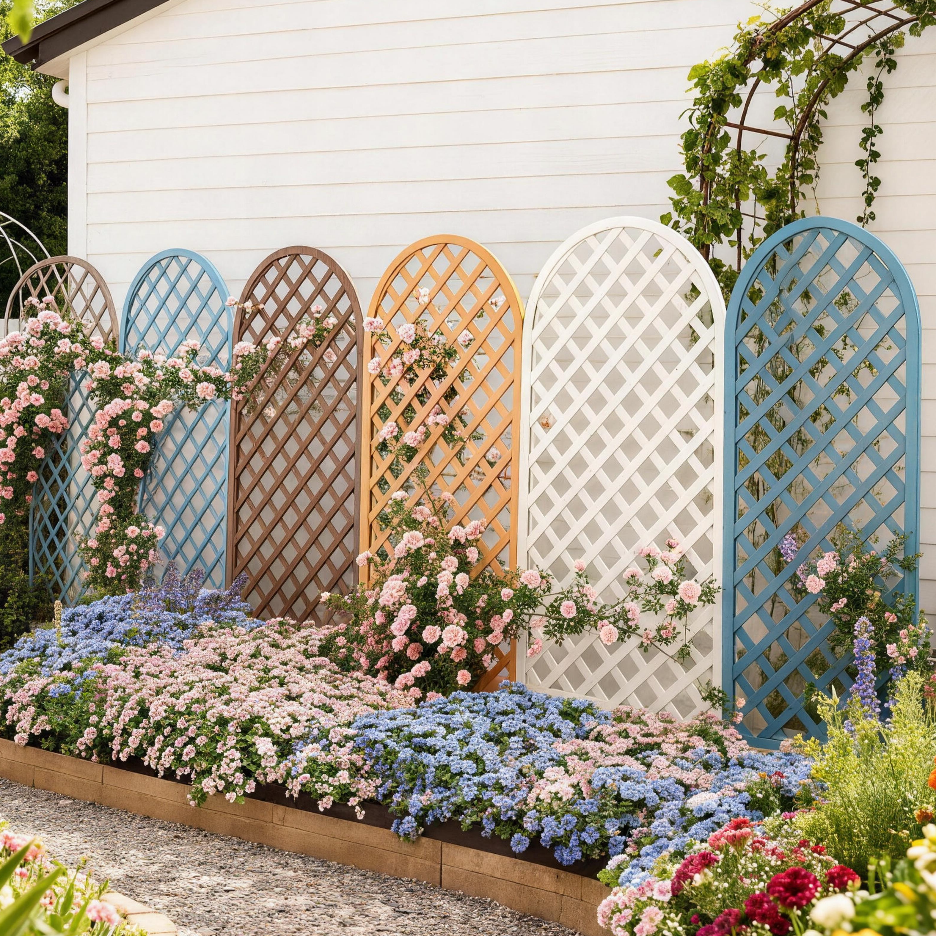 网红小院阳台家用防腐木网格栅栏爬藤篱笆花墙架挡板花圃围栏装饰