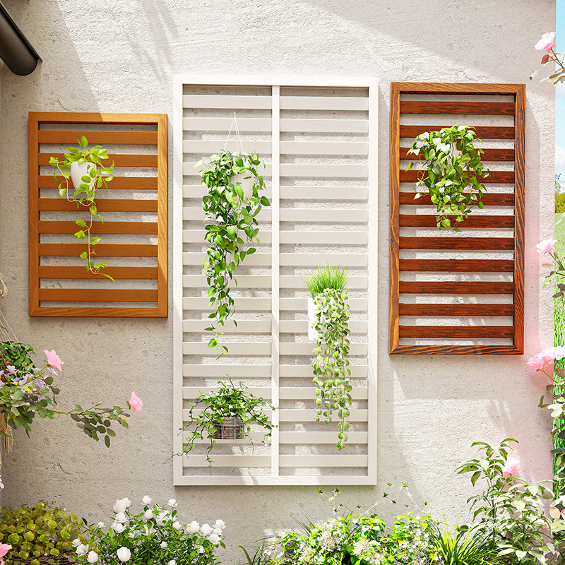 户外阳台墙上花架悬挂式置物架爬藤挂墙装饰实木花盆架网格花墙架