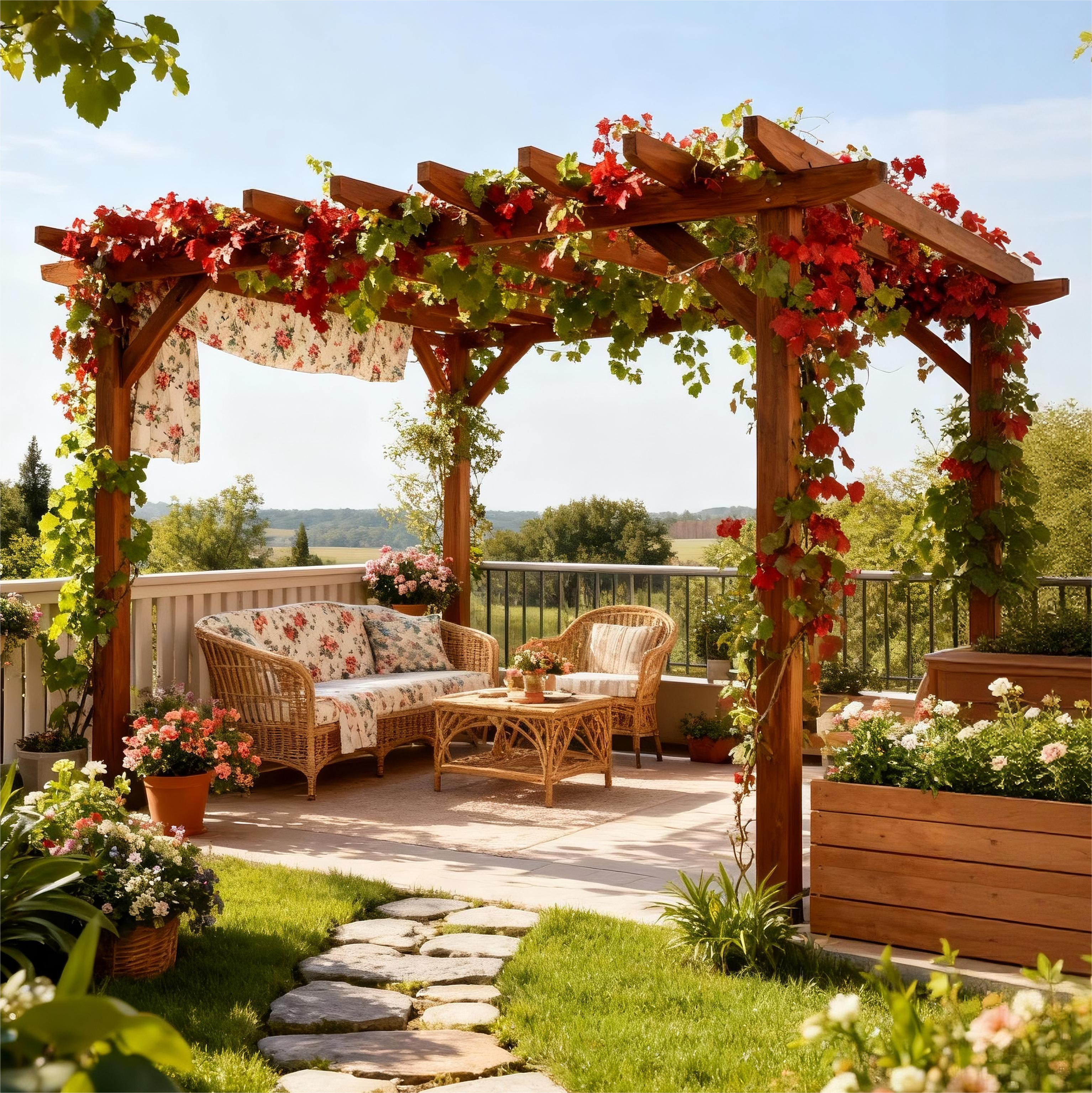 防腐木葡萄架屋顶花园凉亭亭子户外露台天台植物爬藤架凉棚遮阳棚