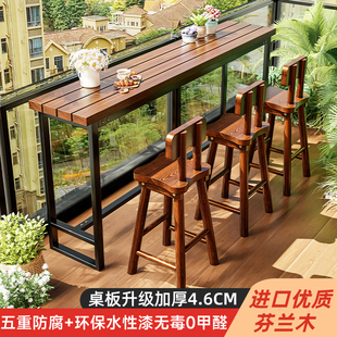 美式户外阳台吧台桌子庭院防腐木长条咖啡高脚桌椅组合露台高脚椅