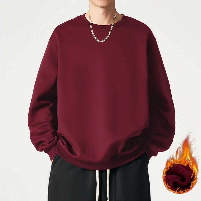 大码加绒卫衣红色男潮流2026年新款运动跨境外贸青年时尚长袖上衣