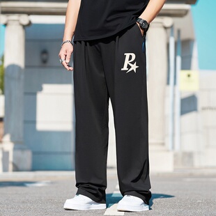 K3370 休闲裤 男潮胖子肥佬加肥加大号宽松印花直筒拖地阔腿裤 大码