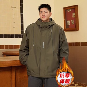 美式三防户外冲锋衣男秋季加肥大码潮牌胖子宽松防水防风登山夹克