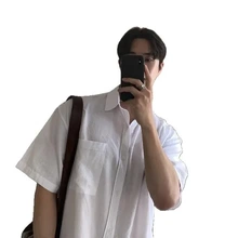 宽松垂感轻奢夏季上衣男士衬衣韩版亚麻薄款潮高级感外套短袖衬衫