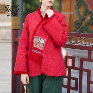 民族风轻薄羽绒服女短款冬装新款改良版汉服刺绣加厚保暖外套妈妈