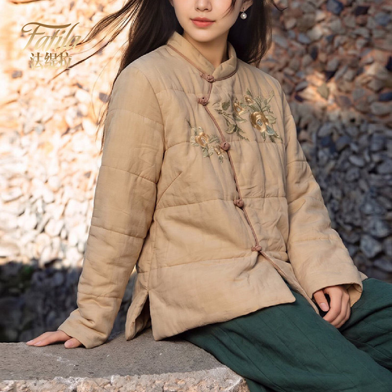 新中式复古立领薄款棉衣女短款