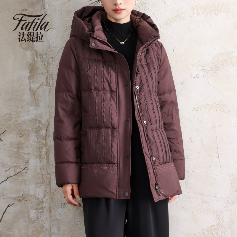 时尚妈妈连帽羽绒服女中长款冬装