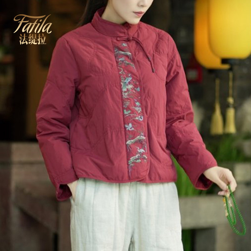 复古新中式立领轻薄羽绒服女短款