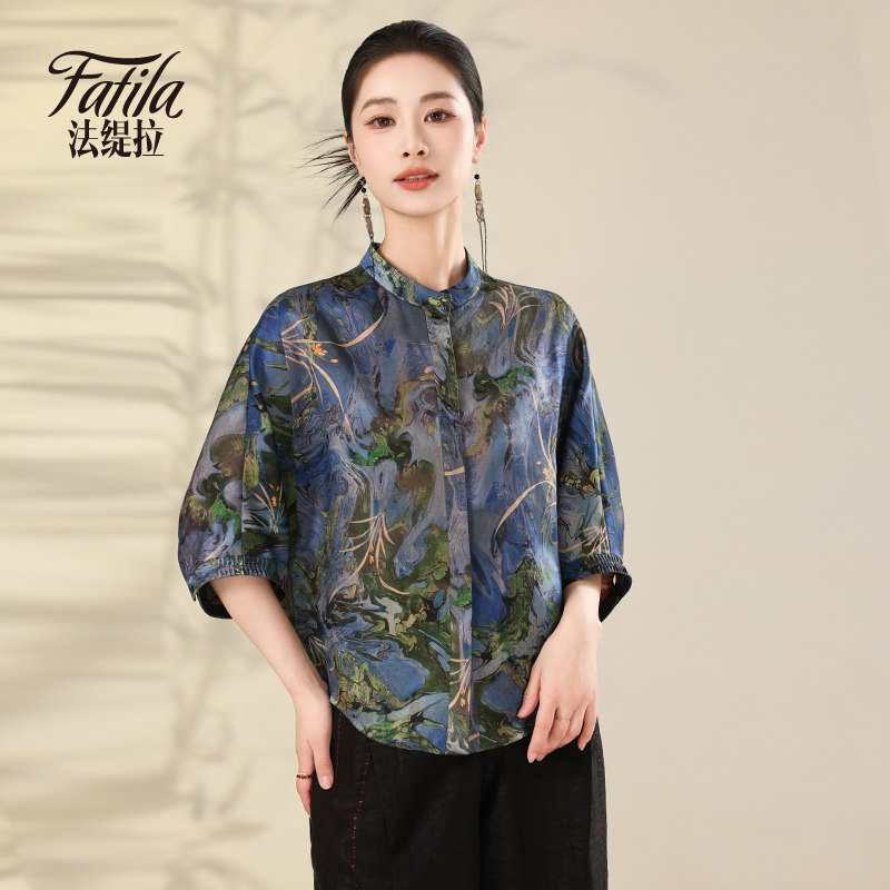高端香云纱真丝衬衫女中袖新款