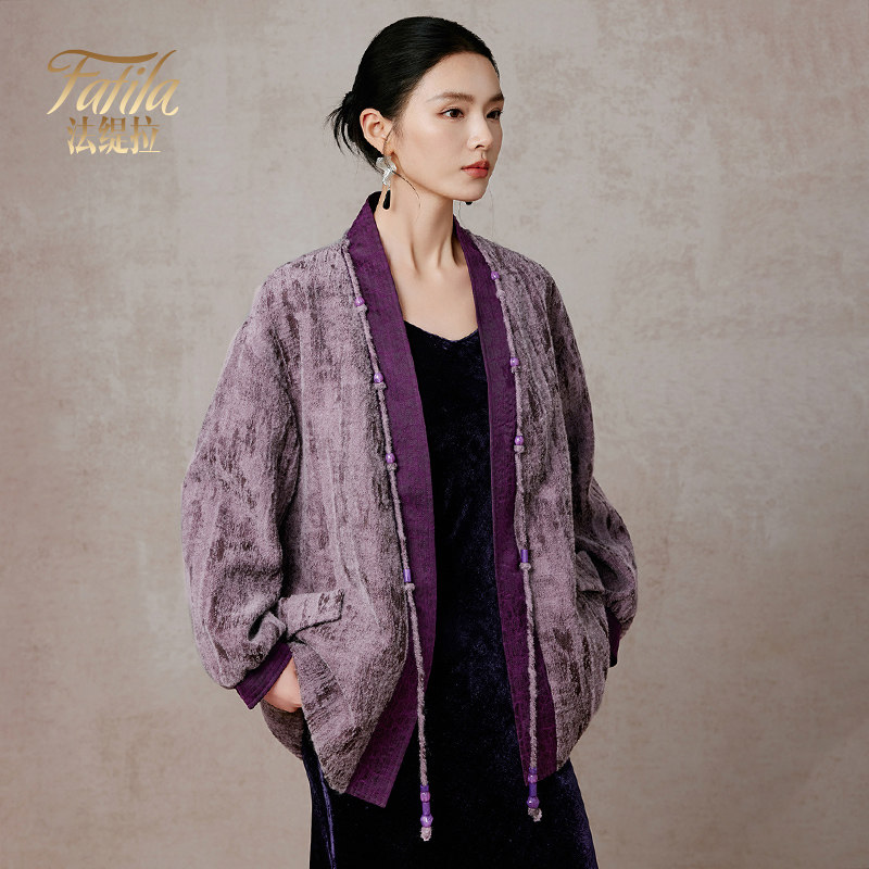 时尚紫色羊毛呢外套女长袖秋冬