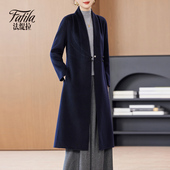 妈妈双面呢羊毛呢外套修身 高端过膝双面羊绒大衣女中长款 秋冬新款
