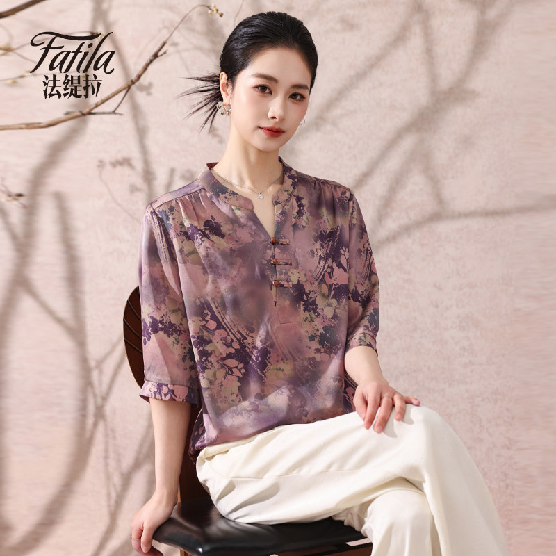 重磅真丝衬衫女中袖新款大码