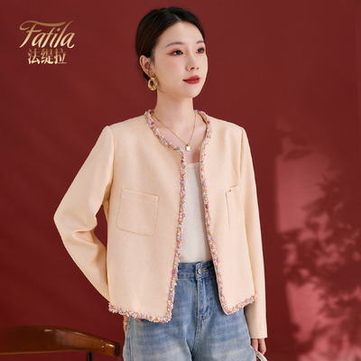 粉色小香风羊毛外套女短款秋装