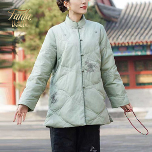 新中式轻薄羽绒服女中长款2025冬装新款复古立领洋气妈妈汉服外套