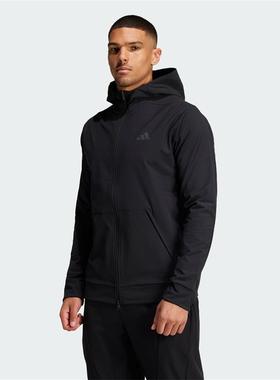 正品Adidas阿迪达斯男子2024秋季防风保暖运动连帽夹克外套IN5607