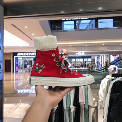 匡威男女同款2024冬季新款圣诞节限定趣味运动高帮帆布鞋 A12454C