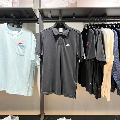 NIKE耐克男装2024夏新款宽松休闲运动短袖翻领纯棉T恤 FN3895-010