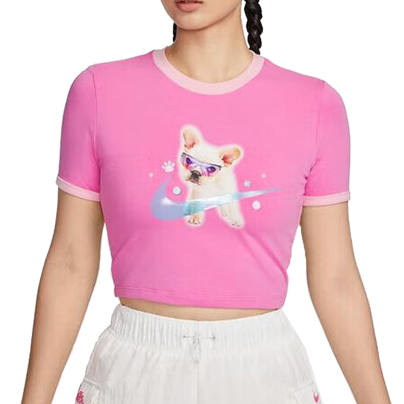 Nike耐克女子2024秋新款小狗印花短款时尚休闲短袖T恤 HM4621-675