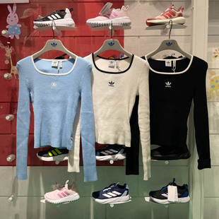 阿迪达斯三叶草女子2024冬新款 JM8054 针织运动休闲紧身方领套头衫