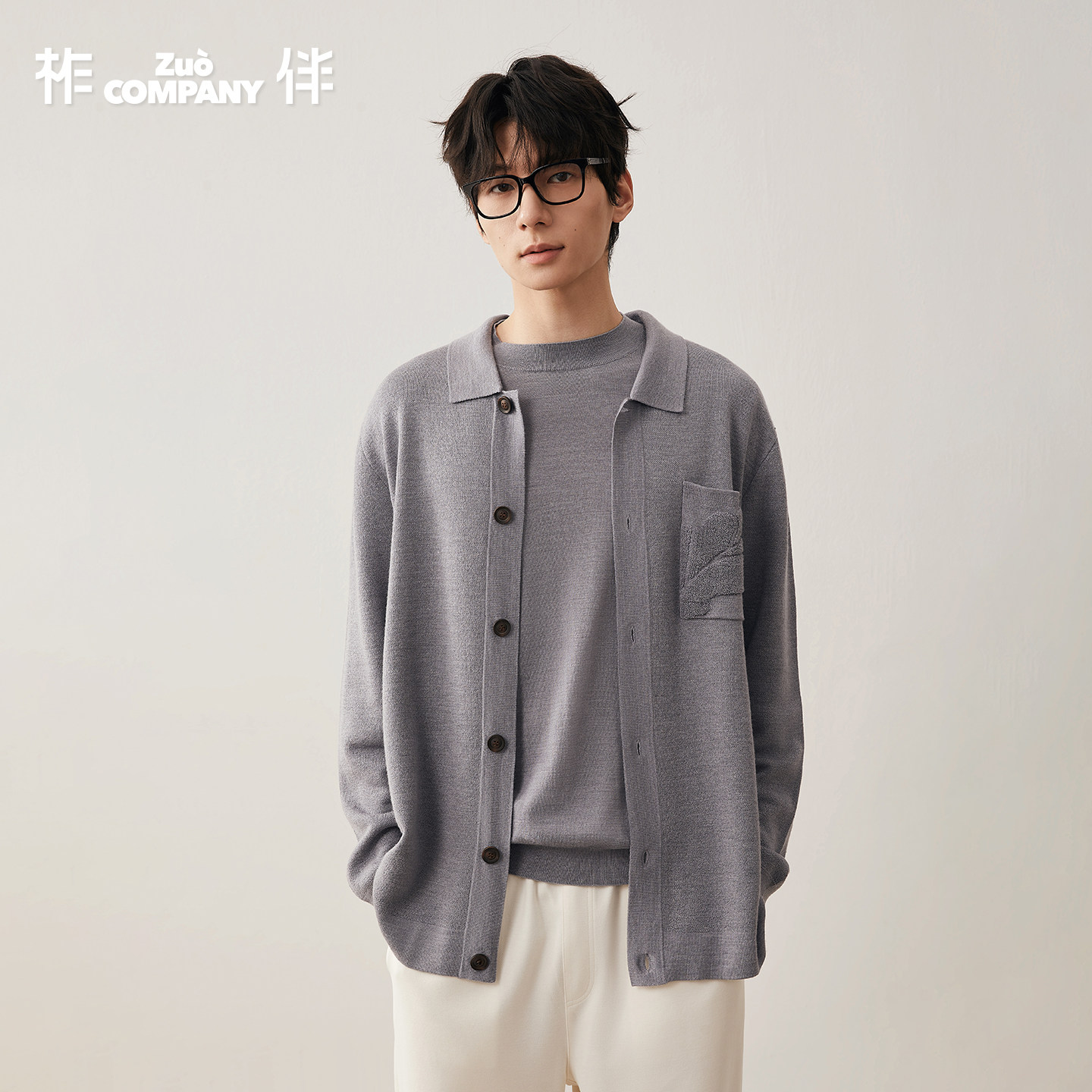 柞伴|野生柞蚕丝外穿翻领家居服外套男2026夏澳洲羊毛针织开衫