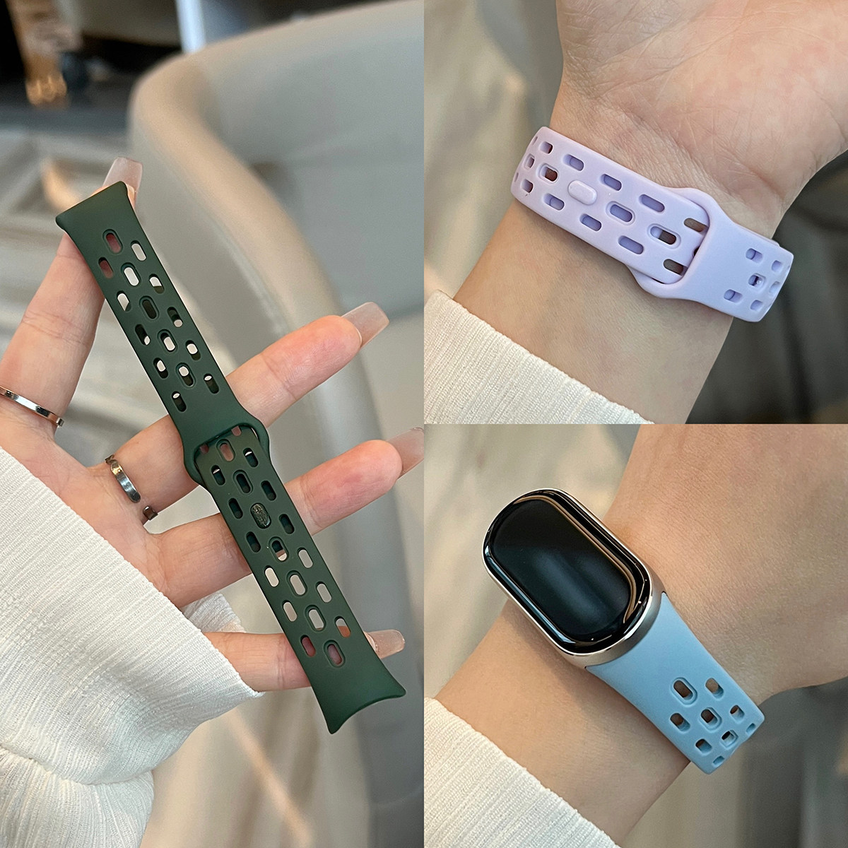 适用小米手环10/9pro硅胶透气洞洞表带8765腕带红米watch54男女款