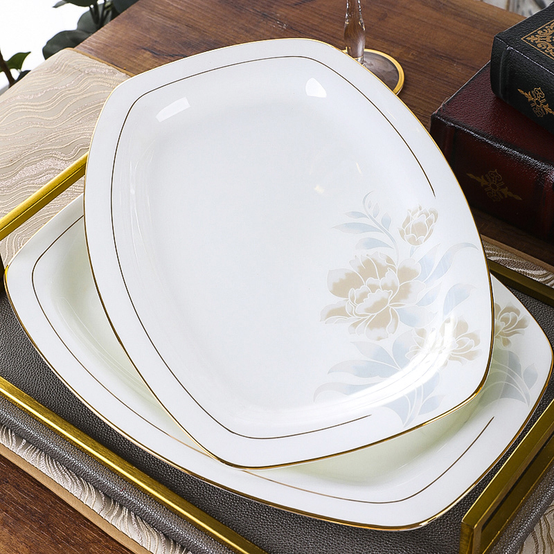 家用鱼盘金边骨瓷菜盘餐厅网红盘