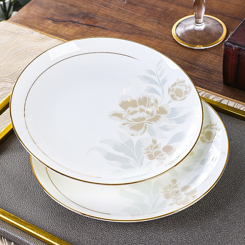 金边网红盘家用浅盘骨瓷圆形西餐
