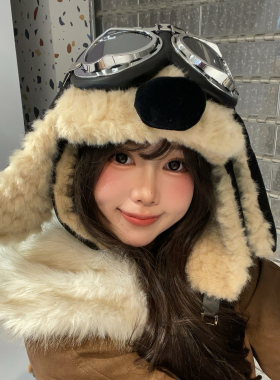 新款飞行员眼镜帽子女户外保暖冬