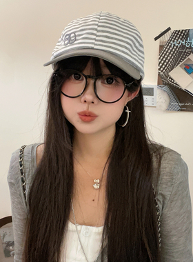 藤姐同款灰色条纹鸭舌帽子女遮阳