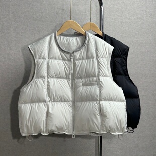 无袖 羽绒马甲女短款 加厚保暖小个子90白鸭绒坎肩外套 新款 明摩冬季