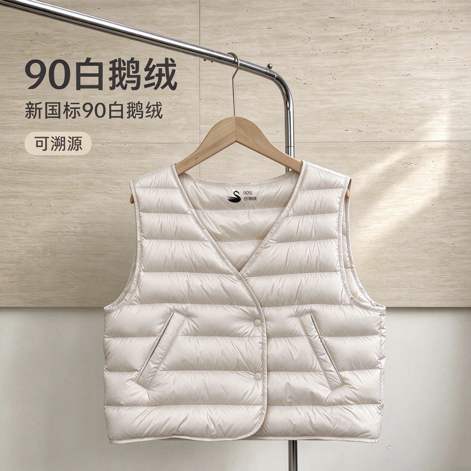 90鹅绒内胆2026新款羽绒马甲女明摩冬季背心大衣叠穿坎肩轻薄v领