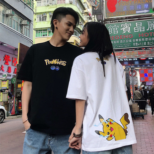 ins超火网红时尚休闲男女情侣装潮t国潮夏季cec皮卡丘印花短袖T