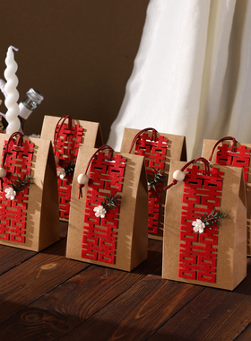 2025新款法式牛皮纸喜糖盒子喜糖袋子结婚婚礼空盒子中国风礼盒