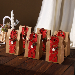 2025新款法式牛皮纸喜糖盒子喜糖袋子结婚婚礼空盒子中国风礼盒