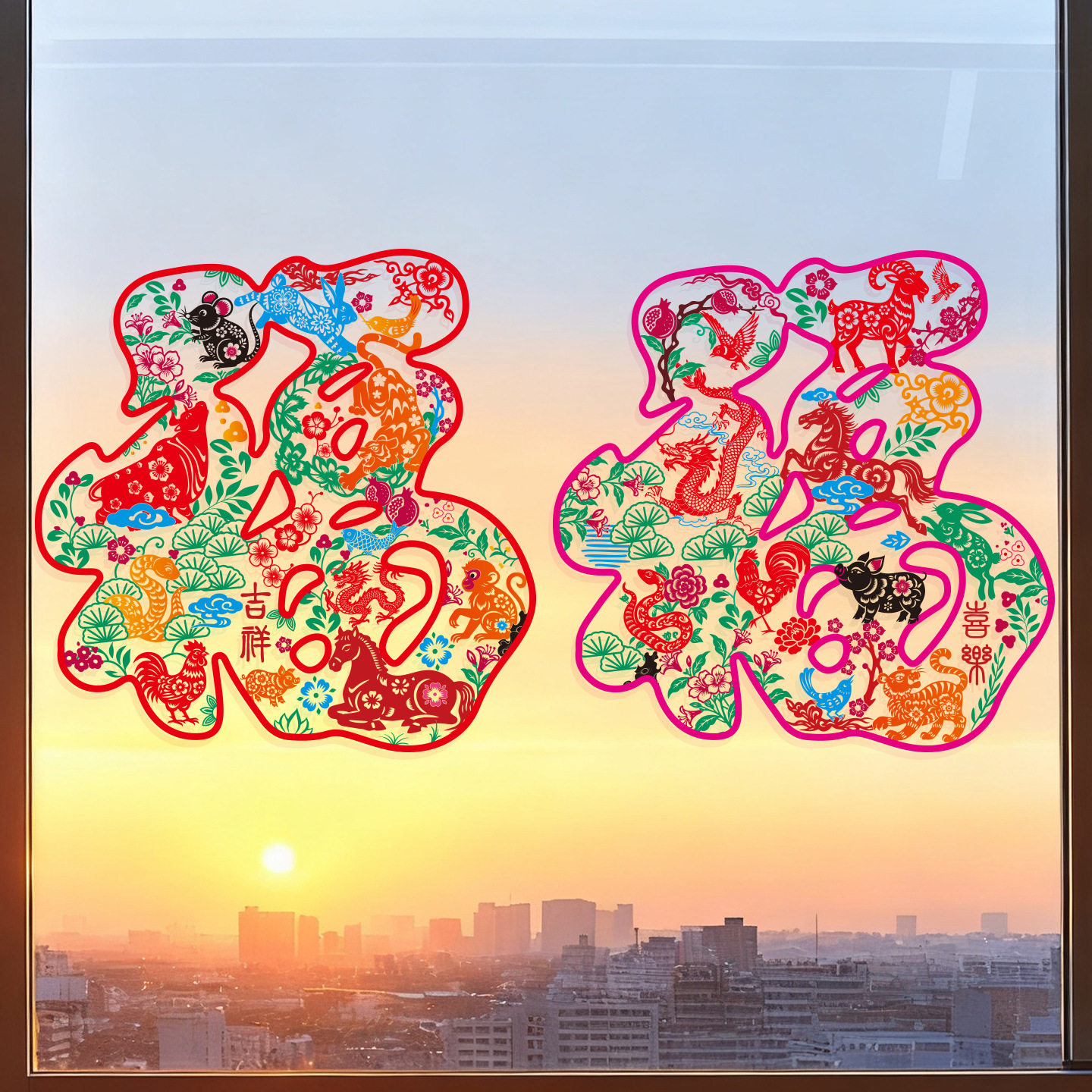 春节中国风福字静电立体门贴