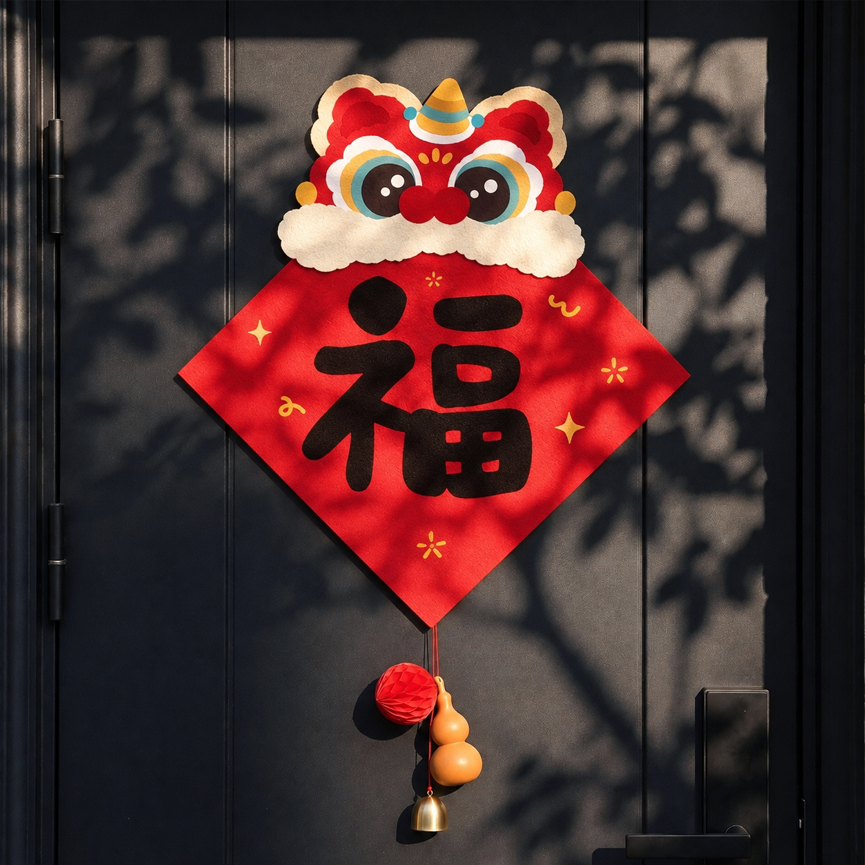 2027羊年新年入户门贴创意卡通醒狮福字贴背景墙氛围感门幅装饰品