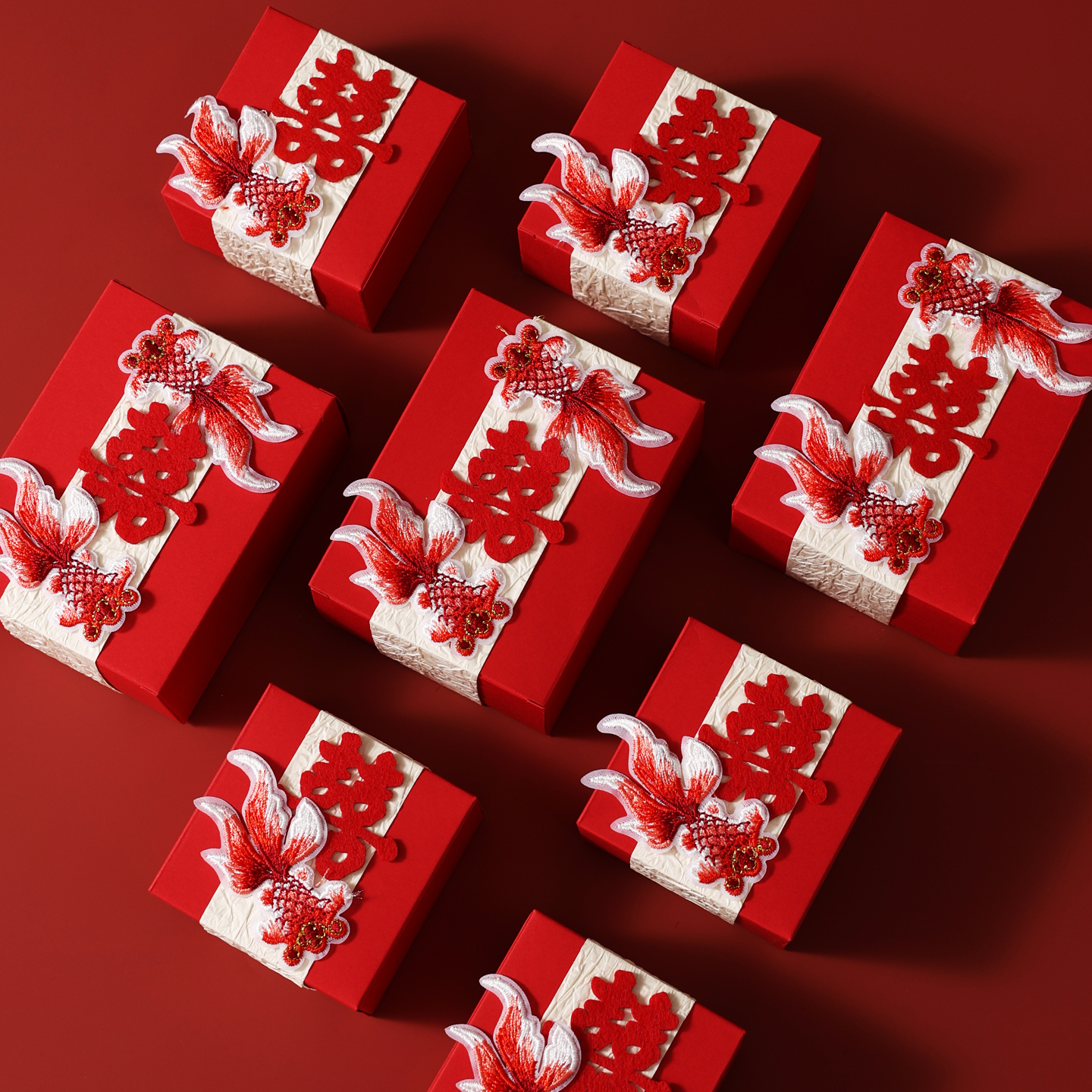 结婚喜糖盒刺绣金鱼小众高级感喜糖盒空盒中式风格国潮创意