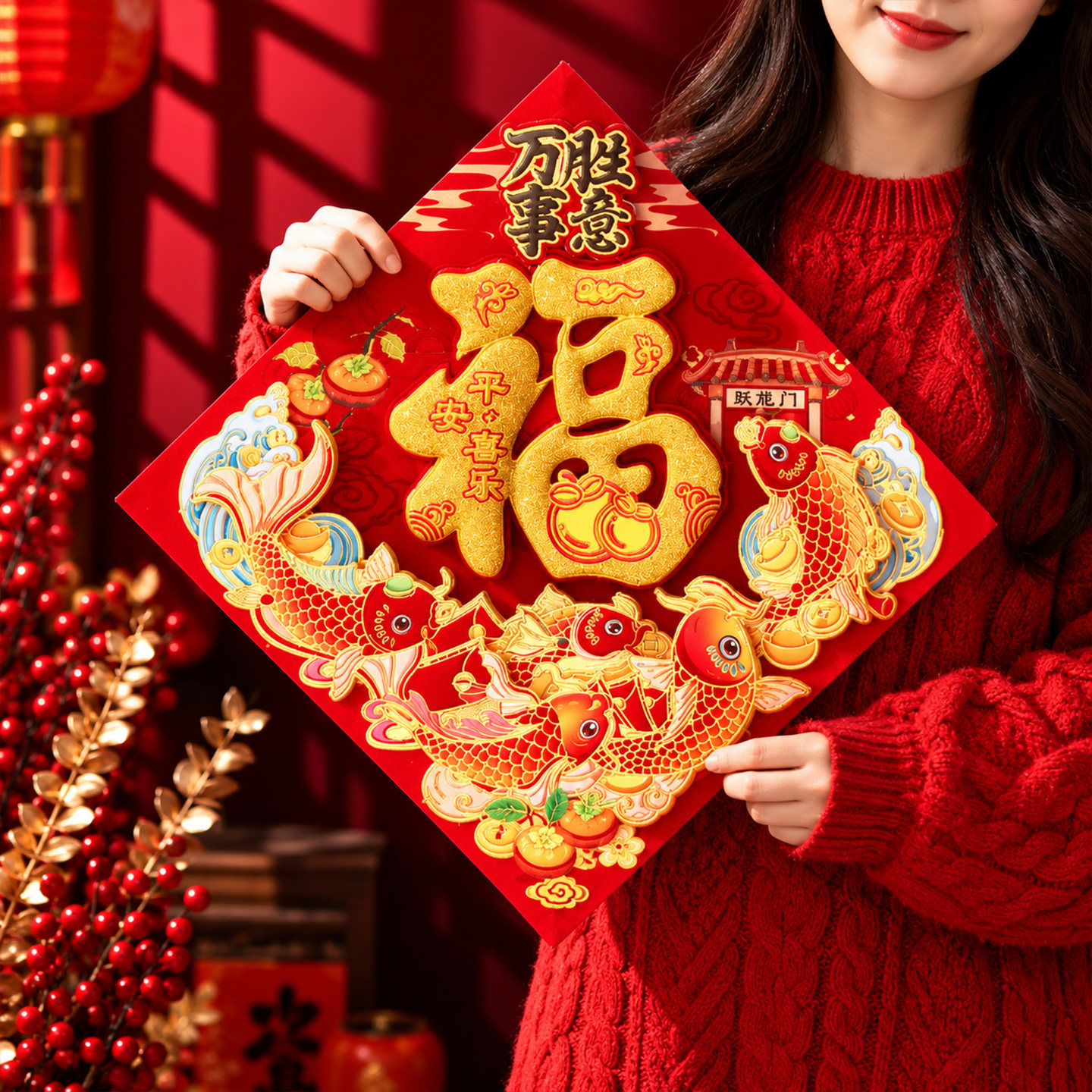 2027新款羊年福字门贴春节过年立体入户门幅新年氛围喜庆布置装饰