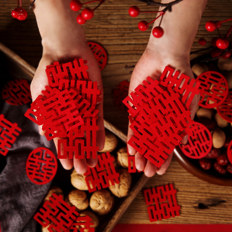 囍缘爱心结婚迷你植绒布床撒喜字