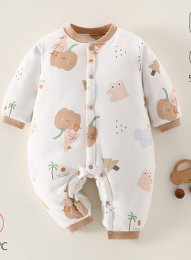 冬款婴儿连体衣夹棉三层保暖加厚纯棉新生儿衣服宝宝棉服哈衣爬服