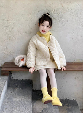 女童绗棉外套+半裙套装秋冬童装中小童洋气绗线夹棉外套半裙套装