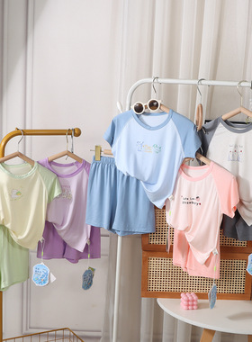 婴幼儿夏天衣服短袖短裤家居服无骨套装男童女宝宝空调睡衣