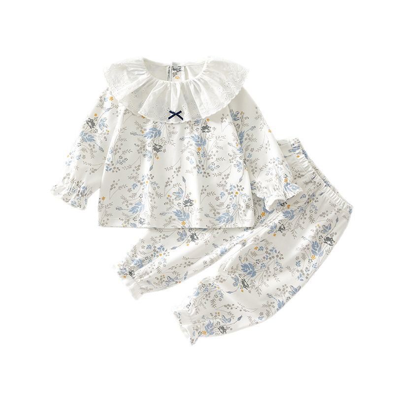 2026韩版婴儿春秋套装 女宝宝花边蝴蝶结长袖上衣裤子分体套装宝