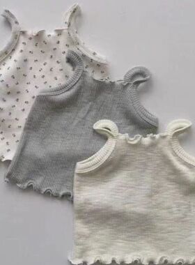 韩国婴幼童装可爱木耳边螺纹吊带背心女宝宝夏装百搭打底衫外穿潮