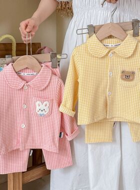 婴儿家居服秋季男女儿童睡衣冬天中小童翻领开衫宝宝衣服分体套装