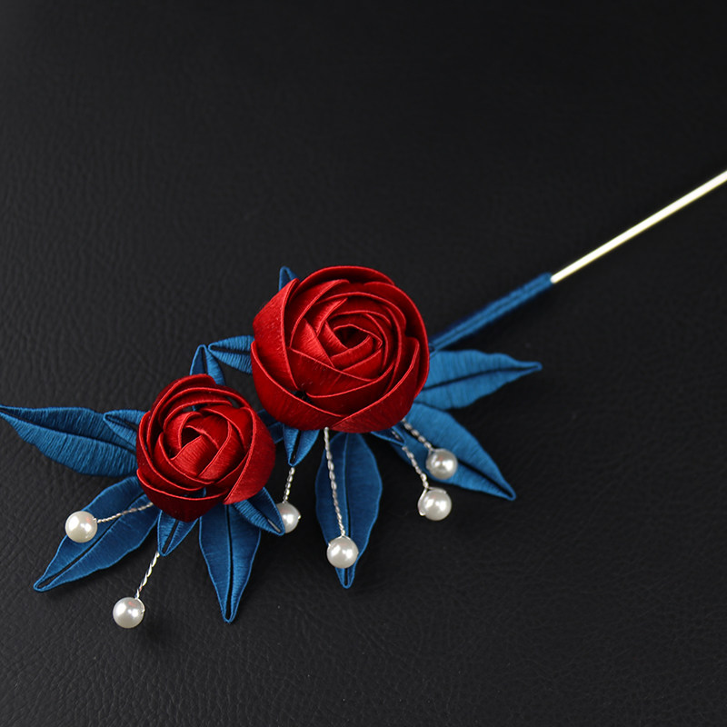 手工diy缠花材料包双生玫瑰情人瑰发簪悦容头饰古风发饰原创设计