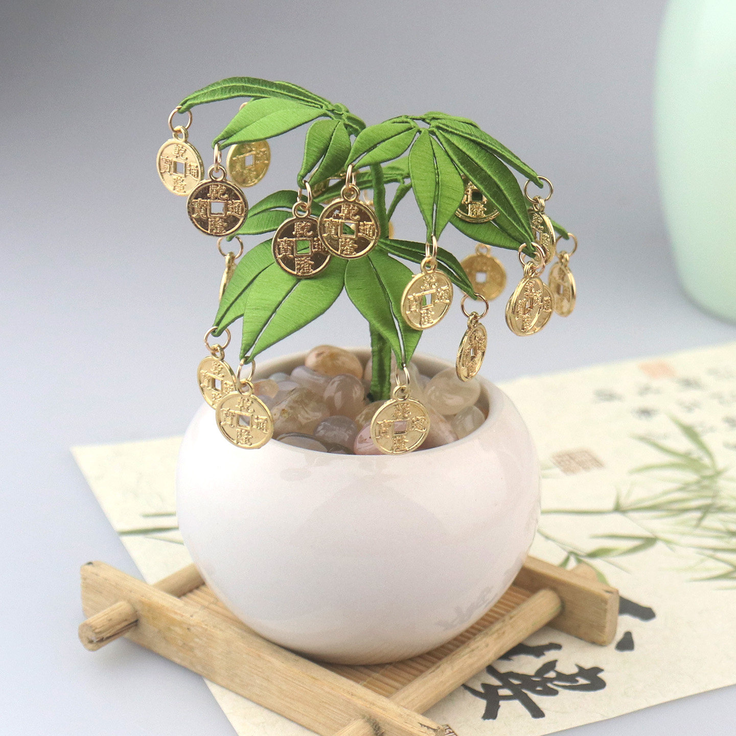diy免裁小发财树摆件缠花材料包图片