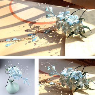 手工缠花垂丝茉莉diy木梨花材料包古风制作白蝴蝶花发饰视频教程